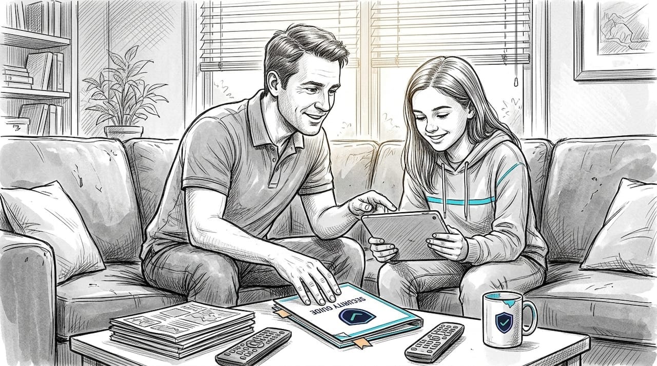 Father and daughter discussing online safety