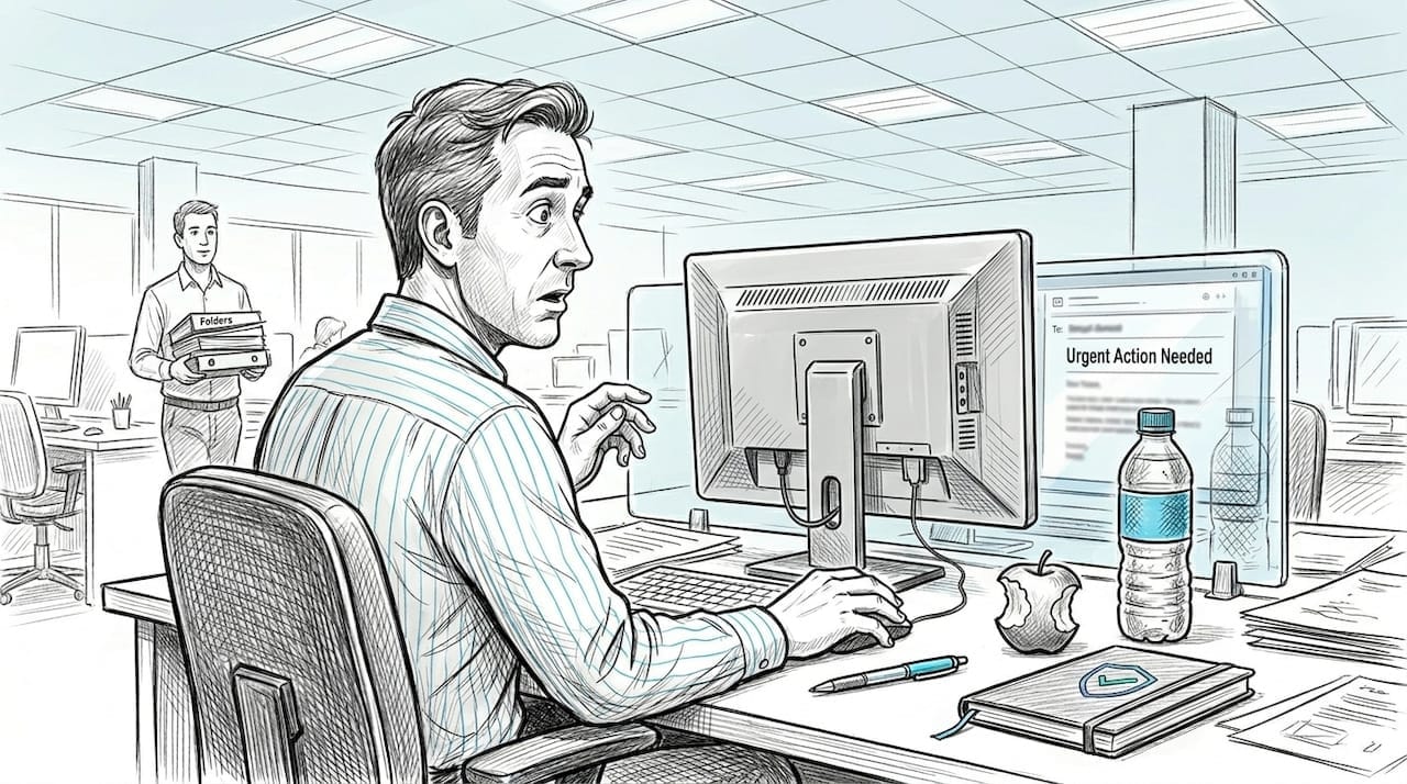 Man hesitant about urgent office email