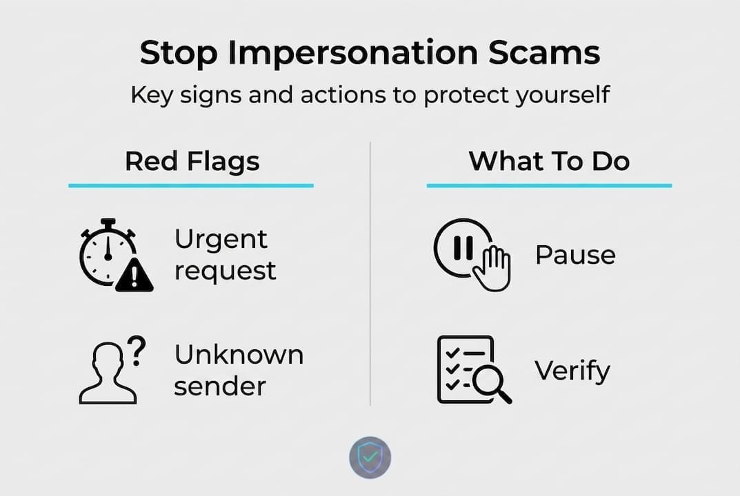 Infographic with red flags and tips for scams