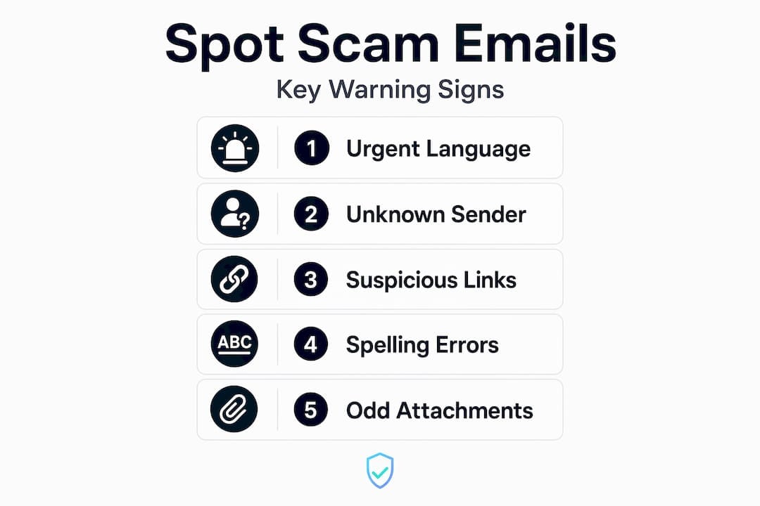 Infographic with five steps to spot email scams