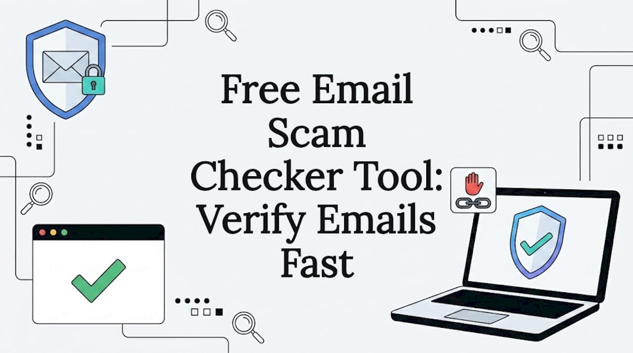 Decorative title card with email security motifs in corners