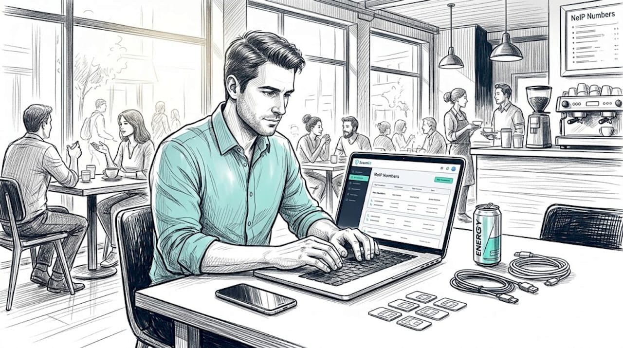 Man configures VoIP accounts at desk