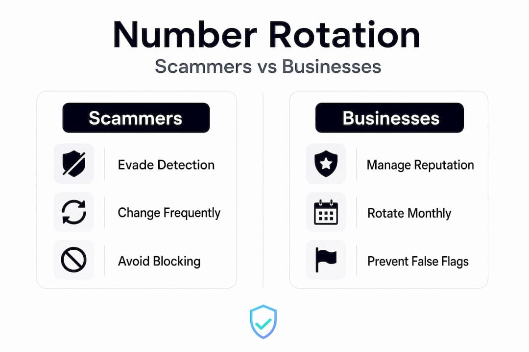 Infographic comparing scammers and business phone rotation