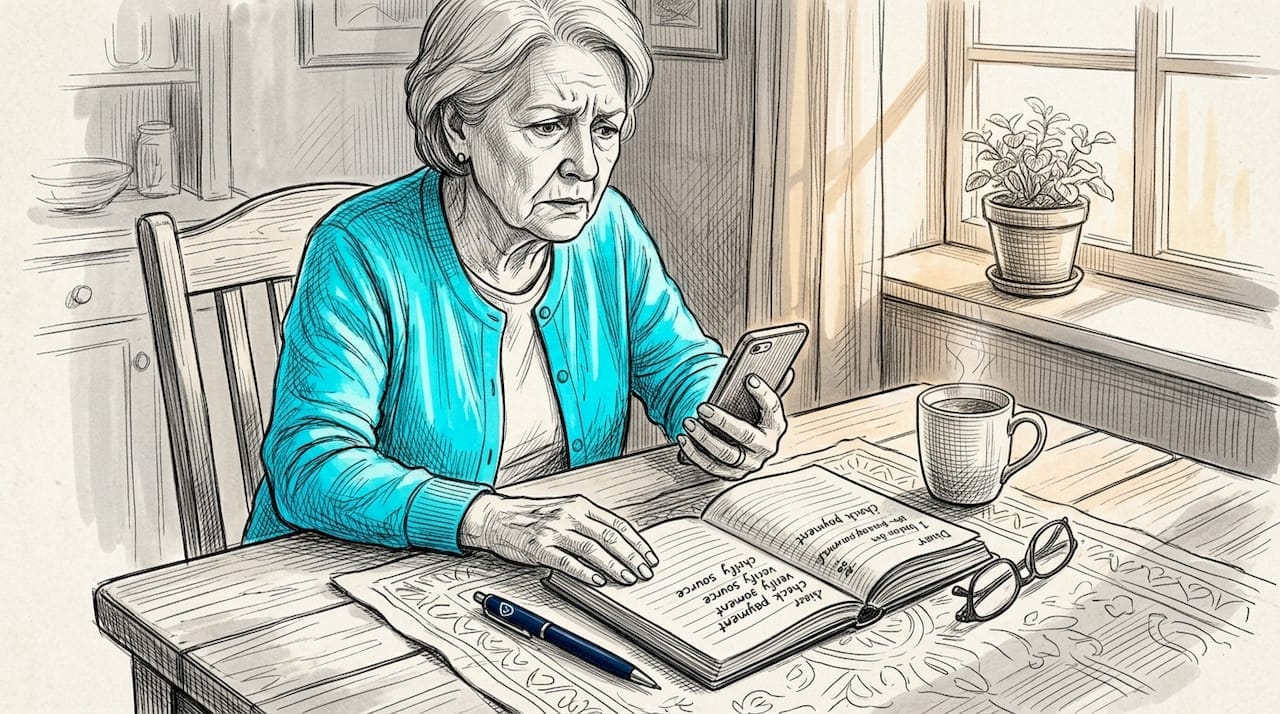 Senior woman worried about scam call