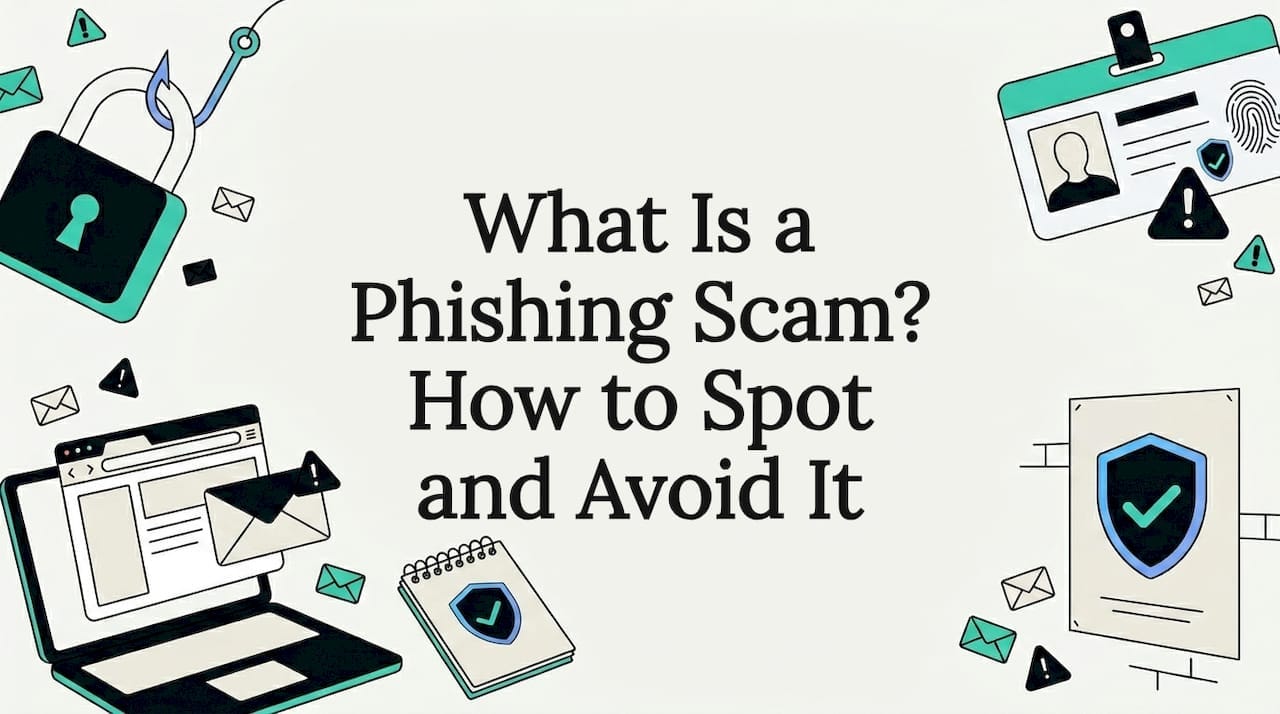 Title card illustration with phishing and security icons